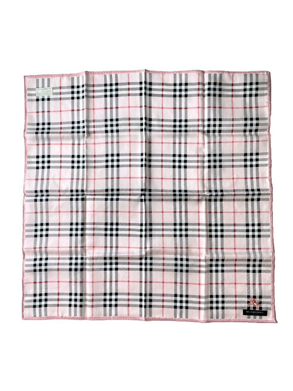 Burberry Cotton Scarf Pink Classic Check NWT Embroidered Logo 19.5” Square